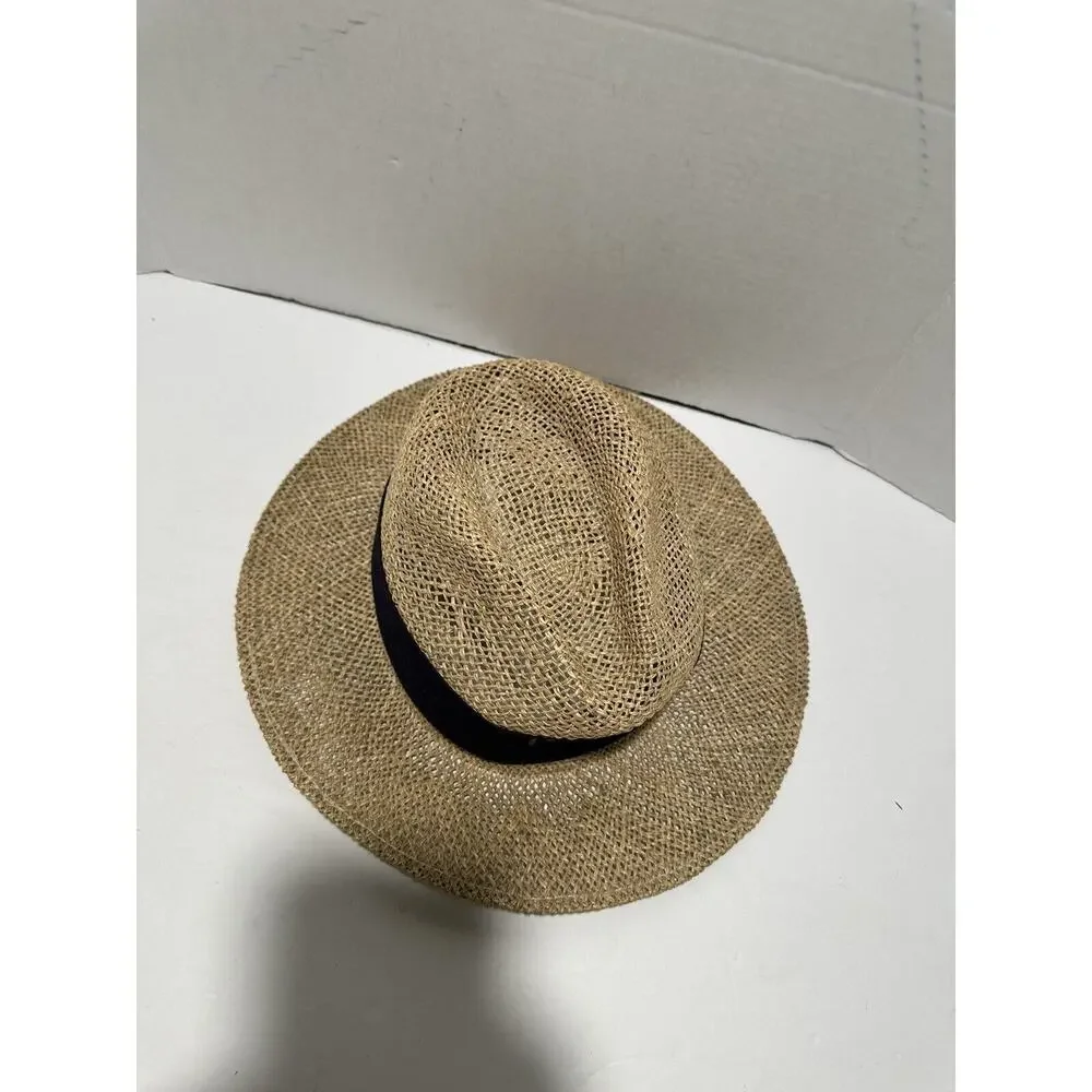 Straw Safari‎ Wicker Hat Panama Unisex With Band Navy Written